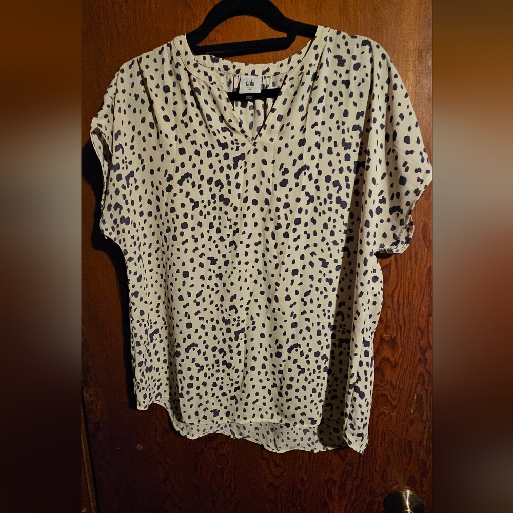 CAbi Ivory and Black Patterned Blouse